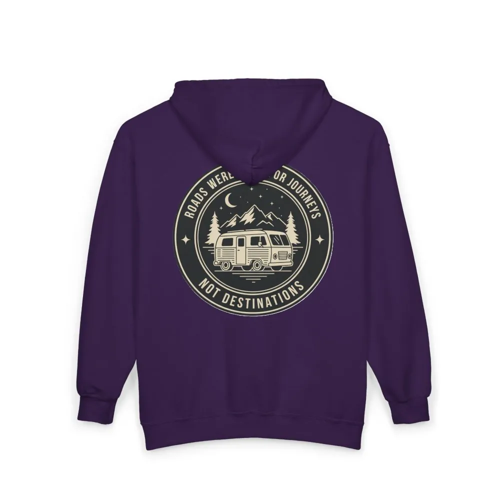7989553287942607570_2048.jpeg Zip Hoodie — "ROAD WHERE MADE FOR JOURNEYS-NOT DESTINATIONS"(Front + Back Printed) Camper Van Adventure Zip-Up