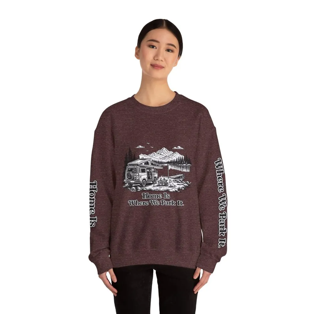 7995293117408917902_2048.jpeg Unisex Heavy Blend™ Crewneck Sweatshirt — "Home Is Where You Park It" Design Minimal-Line