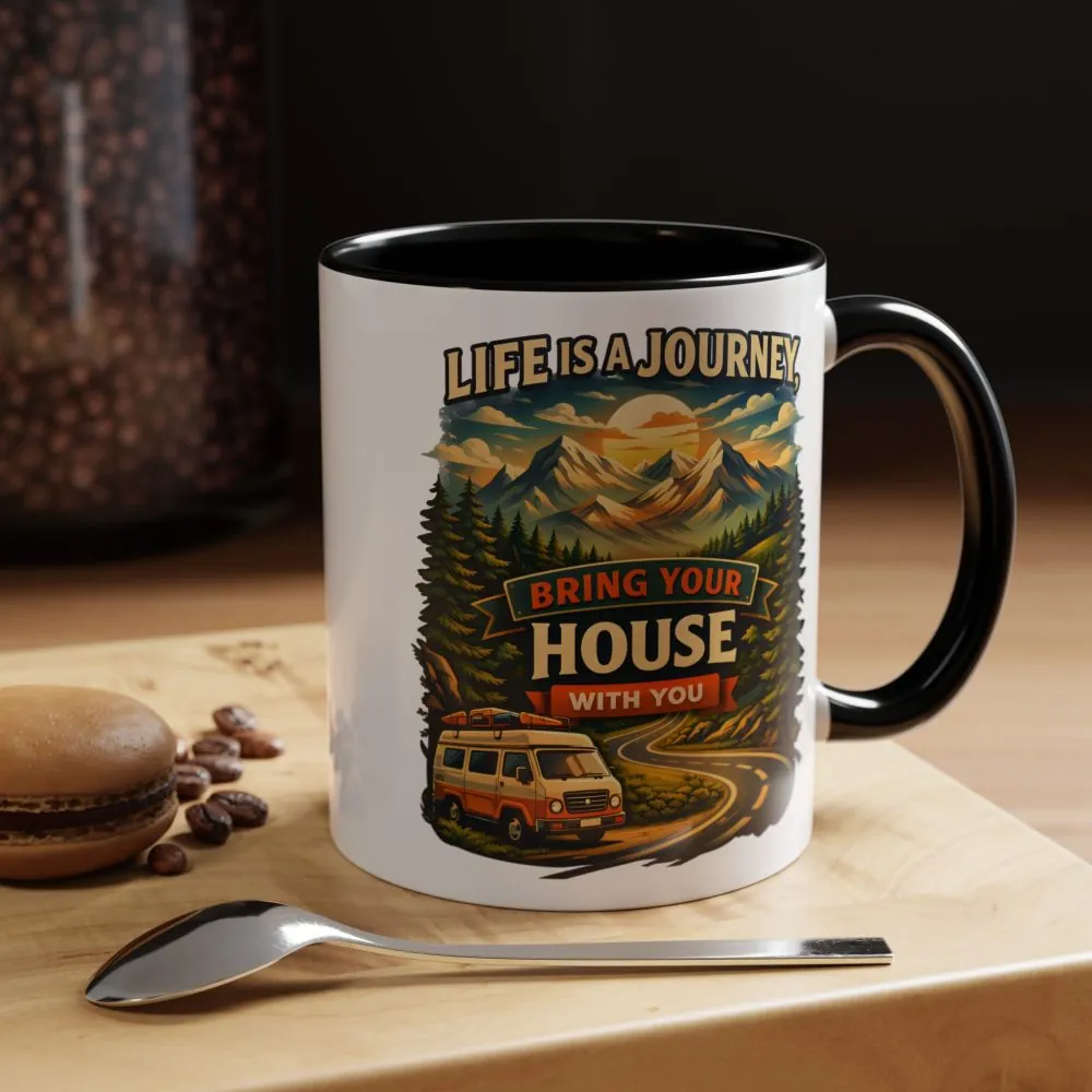 8032108367963535194_2048.jpeg Accent Coffee Mug (11, 15oz) — "Live Is A Journey-Bring Your House With You" Design Scenic-Line