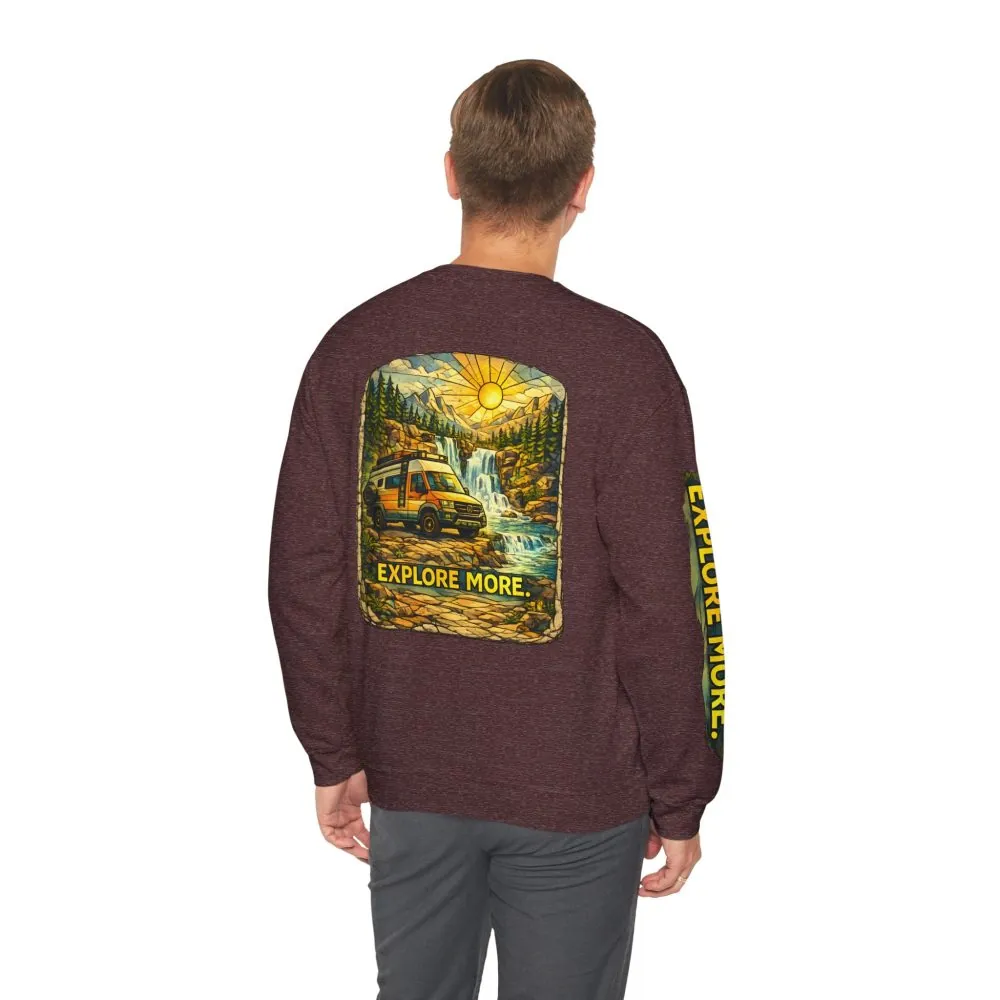 Unisex Heavy Blend™ Crewneck Sweatshirt — "Explore More" Design Cubic-Line