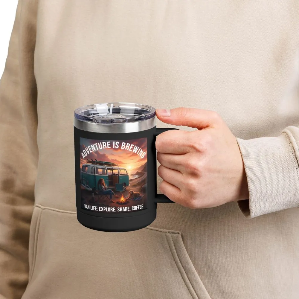 Coffee Mug Tumbler, 15oz-- "Adventure Is Brewing"