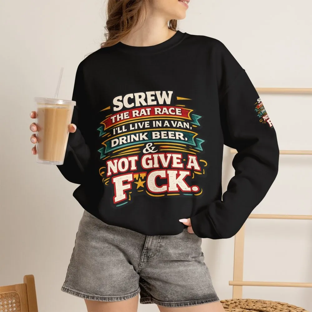 Unisex Heavy Blend™ Crewneck Sweatshirt — "Screw The Rat Race" Design F**K-Line