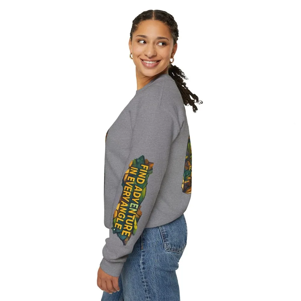 8039724909210033754_2048.jpeg Unisex Heavy Blend™ Crewneck Sweatshirt — "Find Adventure In Every Corner" Design Cubic-Line