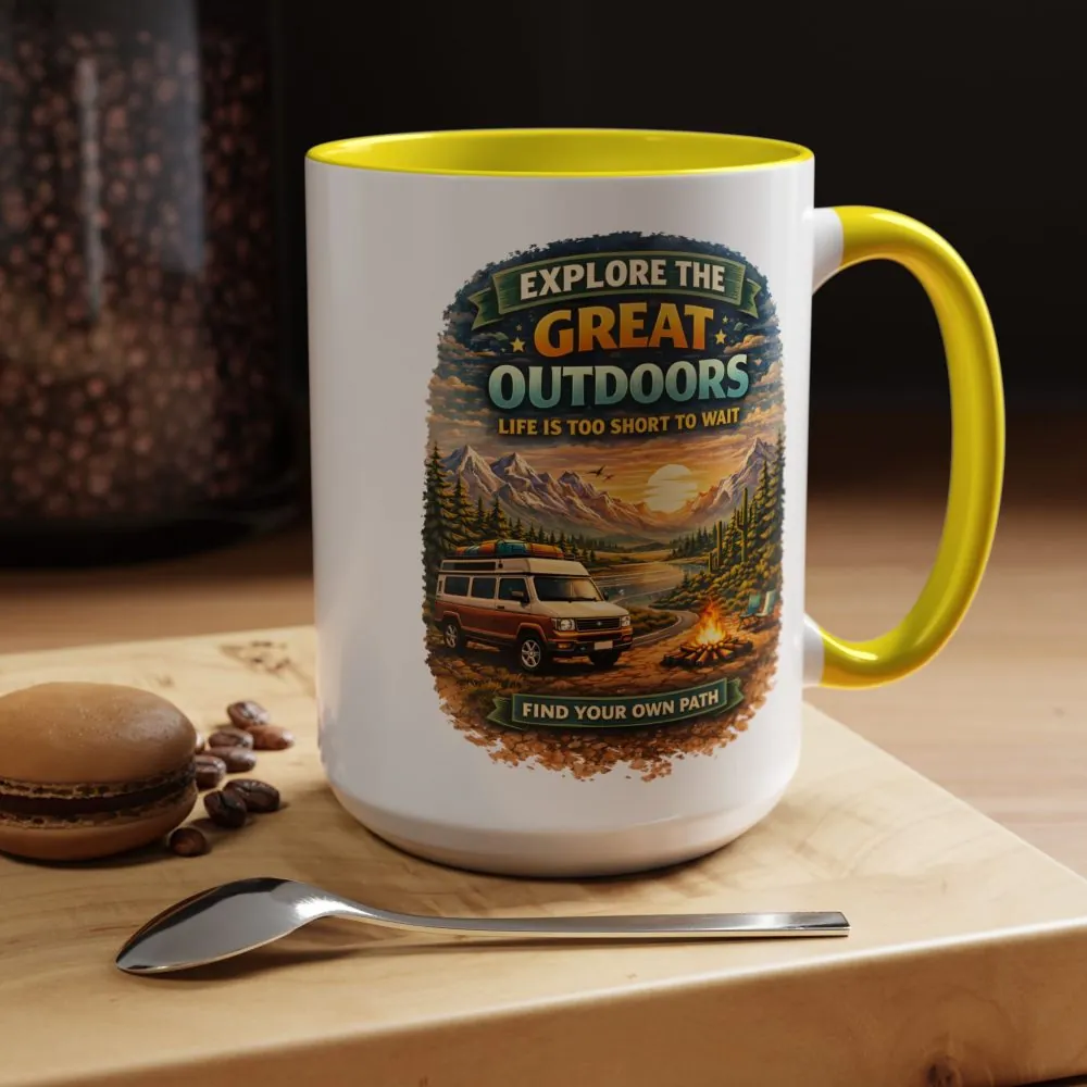 Accent Coffee Mug (11, 15oz) — "Explore The Great Outdoors" Design Scenic-Line