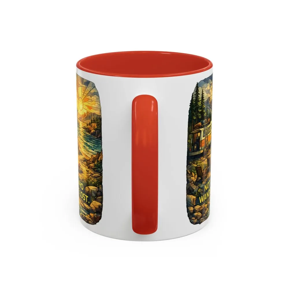 Accent Coffee Mug (11, 15oz) — "Not All Who Wander Are Lost" Design Cubic-Line