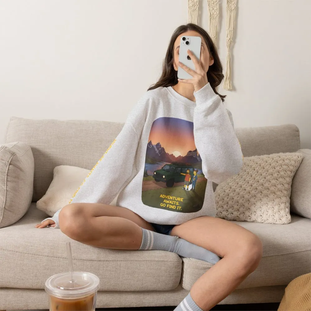 Unisex Heavy Blend™ Crewneck Sweatshirt — "Adventure Awaits-Go Find It" Design Sitcom-Line