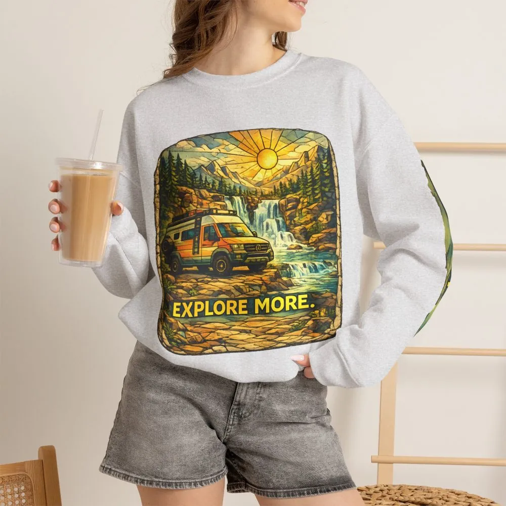 Unisex Heavy Blend™ Crewneck Sweatshirt — "Explore More" Design Cubic-Line