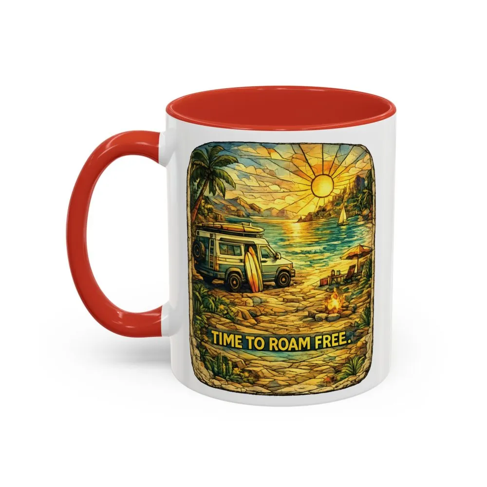 Accent Coffee Mug (11, 15oz) — "Time To Roam Free" Design Cubic-Line