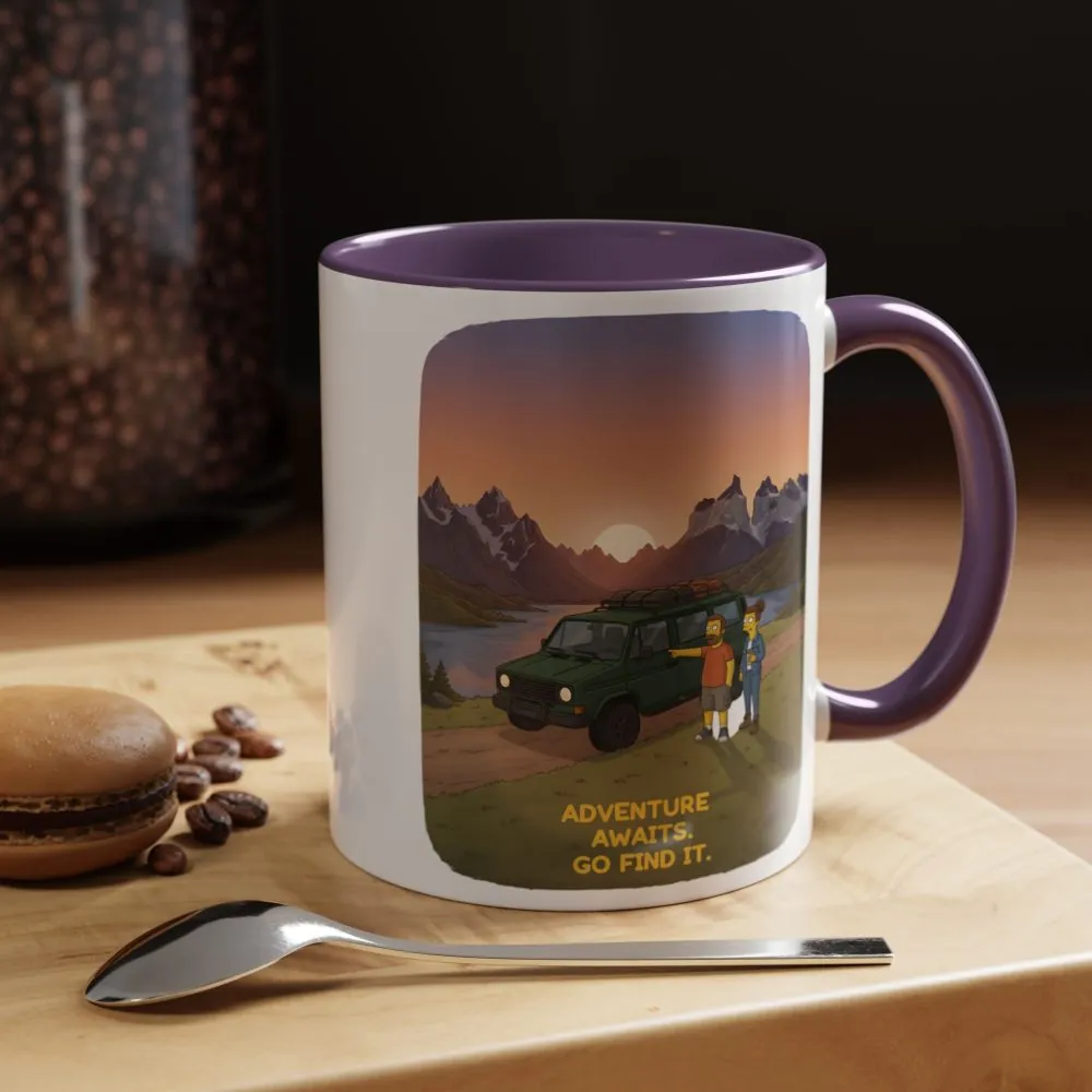Accent Coffee Mug (11, 15oz) — "Adventure Awaits-Go Find It" Design Sitcom-Line
