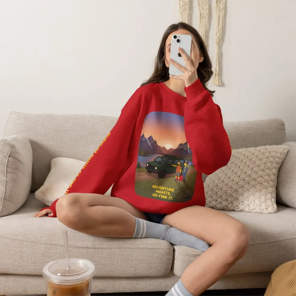 Unisex Heavy Blend™ Crewneck Sweatshirt — "Adventure Awaits-Go Find It" Design Sitcom-Line