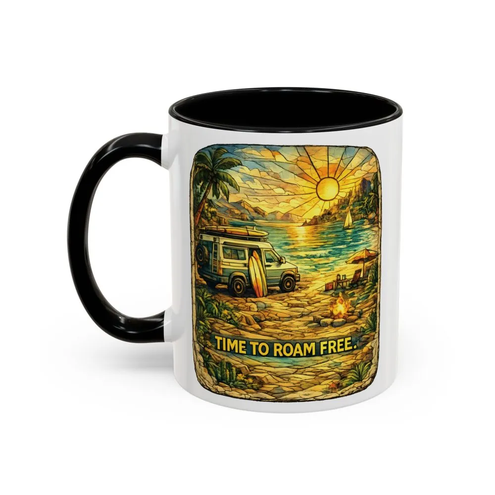 Accent Coffee Mug (11, 15oz) — "Time To Roam Free" Design Cubic-Line