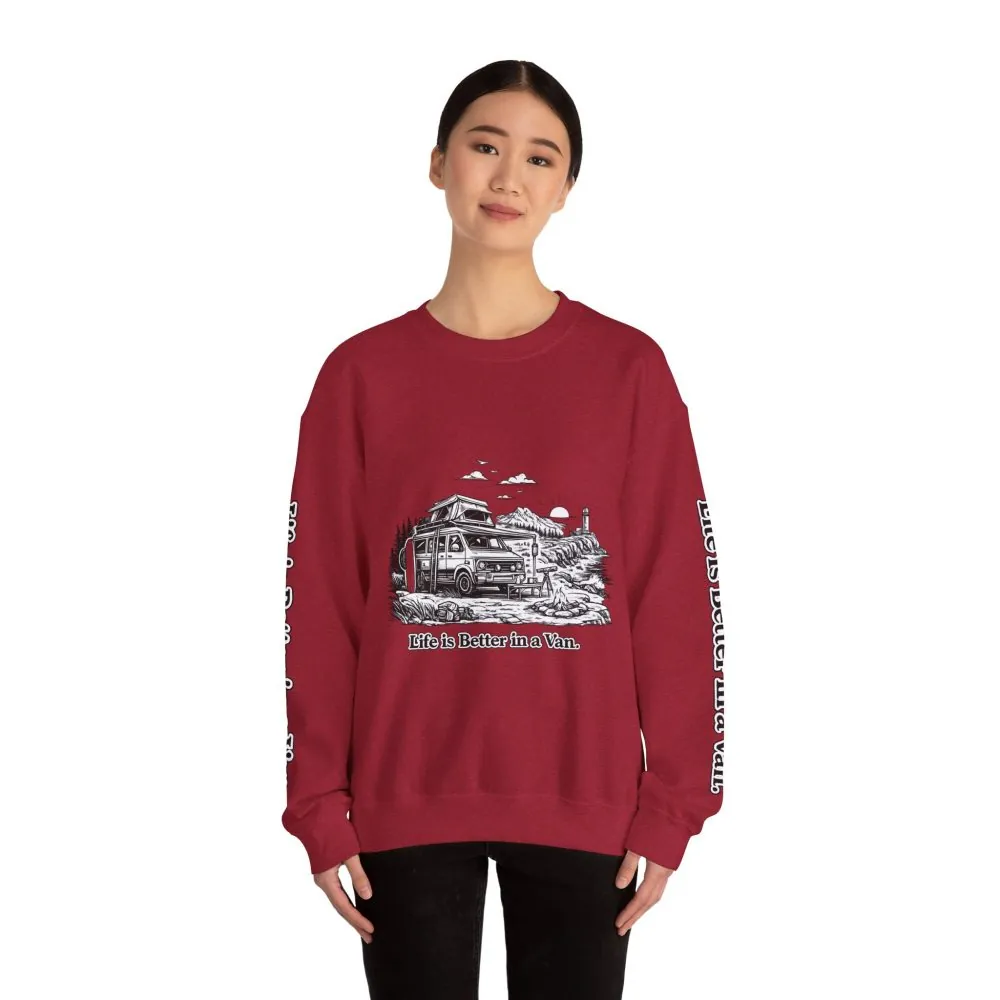 8090125210990482_2048.jpeg Unisex Heavy Blend™ Crewneck Sweatshirt — "Life Is Better In A Van" Design Minimal-Line