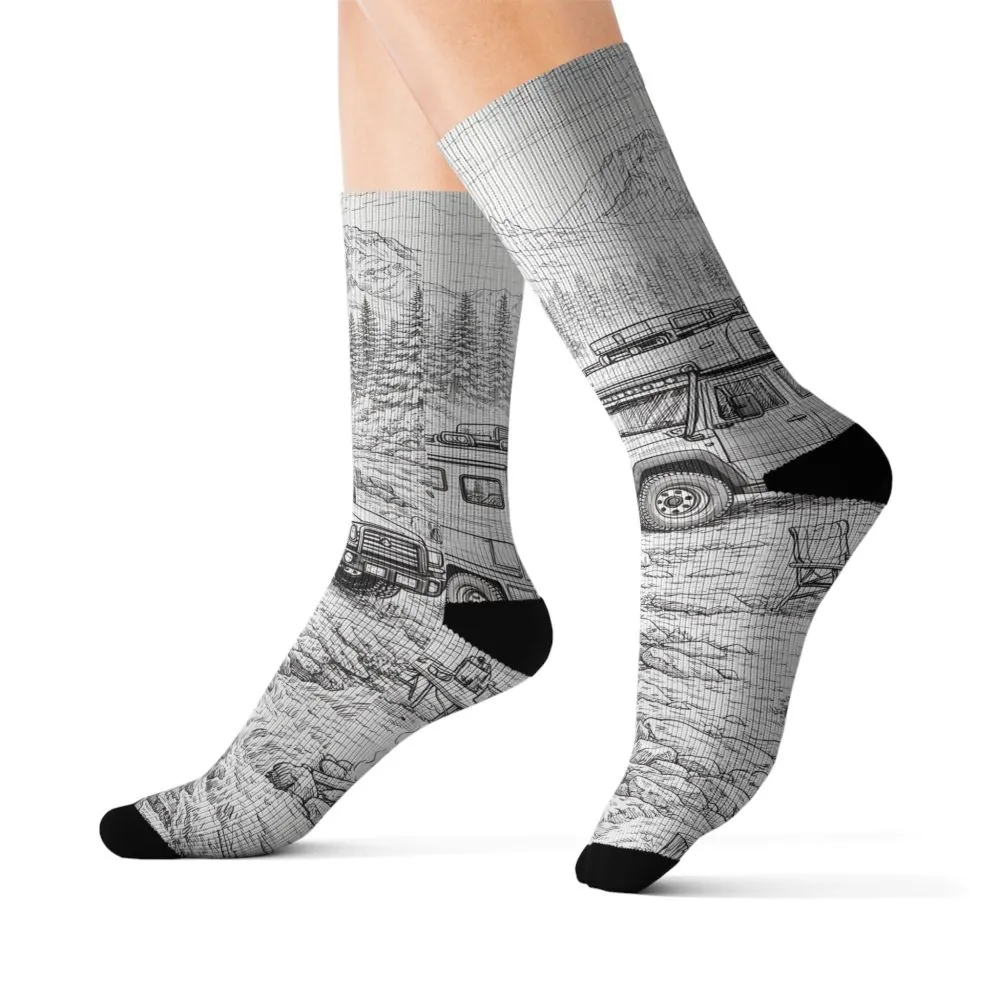 810086894452444546_2048.jpeg Sublimation Socks — Retro Camper Roadtrip Crew Socks