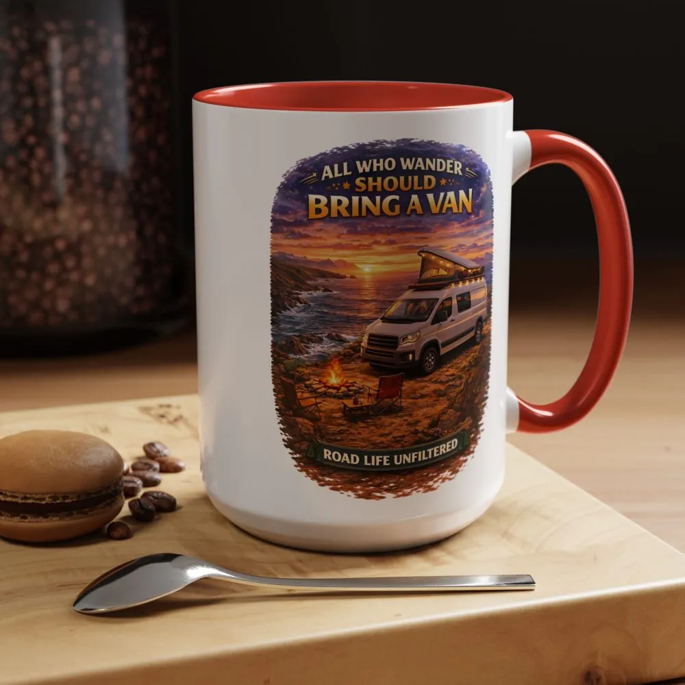 Accent Coffee Mug (11, 15oz) — "All Who wander Should Bring A Van" Design Scenic-Line