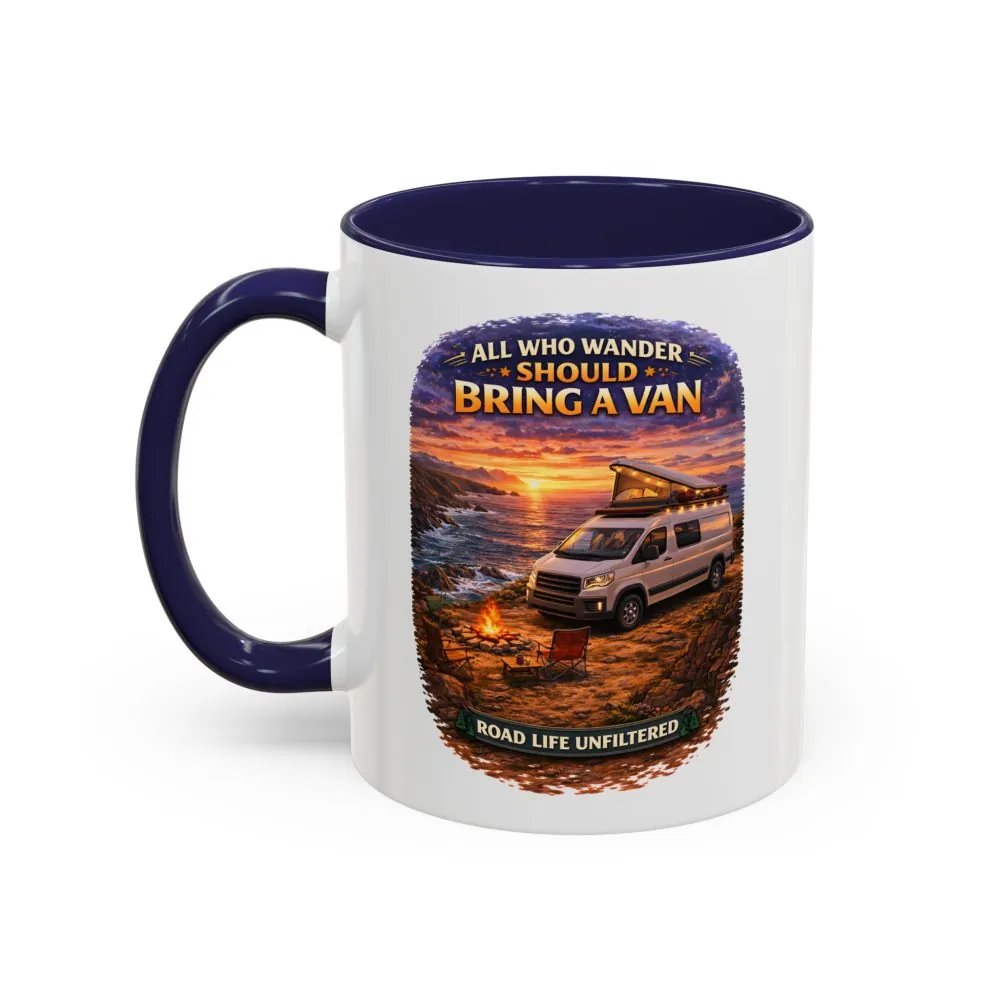 Accent Coffee Mug (11, 15oz) — "All Who wander Should Bring A Van" Design Scenic-Line