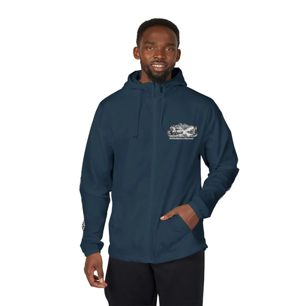 8133331398511331872_2048.jpeg Unisex Full-Zip Windbreaker Jacket — "Built For The Long Way North" (Design "Minimal-Line")