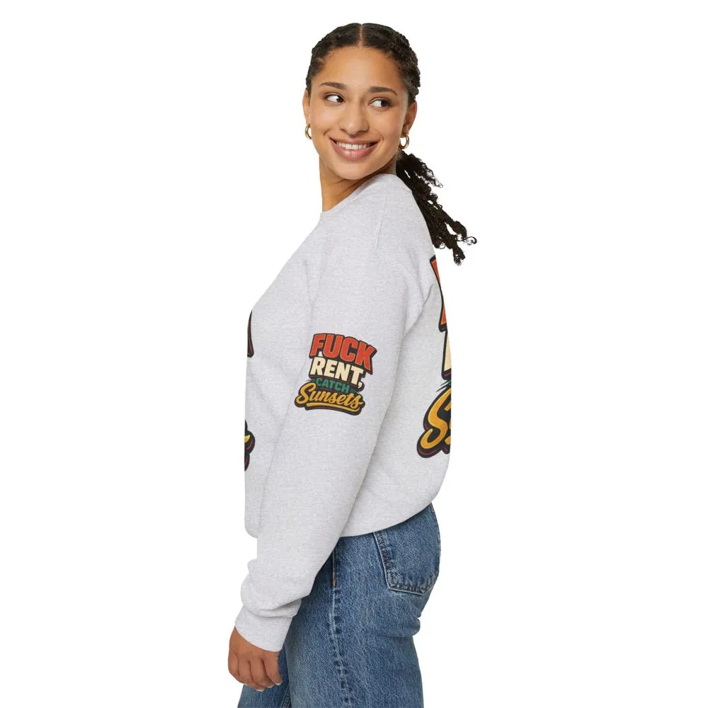 8135088116743668639_2048.jpeg Unisex Heavy Blend™ Crewneck Sweatshirt — "Fuck Rent Catch Sunsets" Design F**K-Line