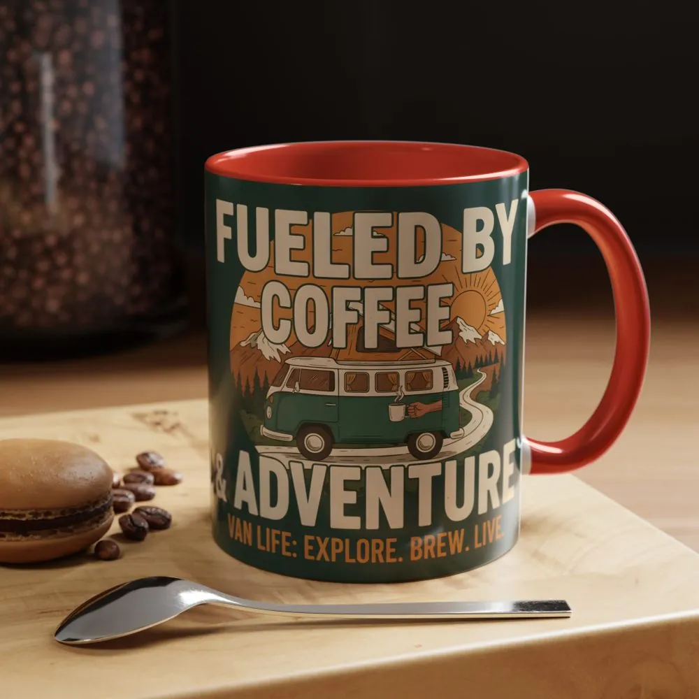 Accent Coffee Mug (11, 15oz) — "Fueled by Coffee & Adventure"