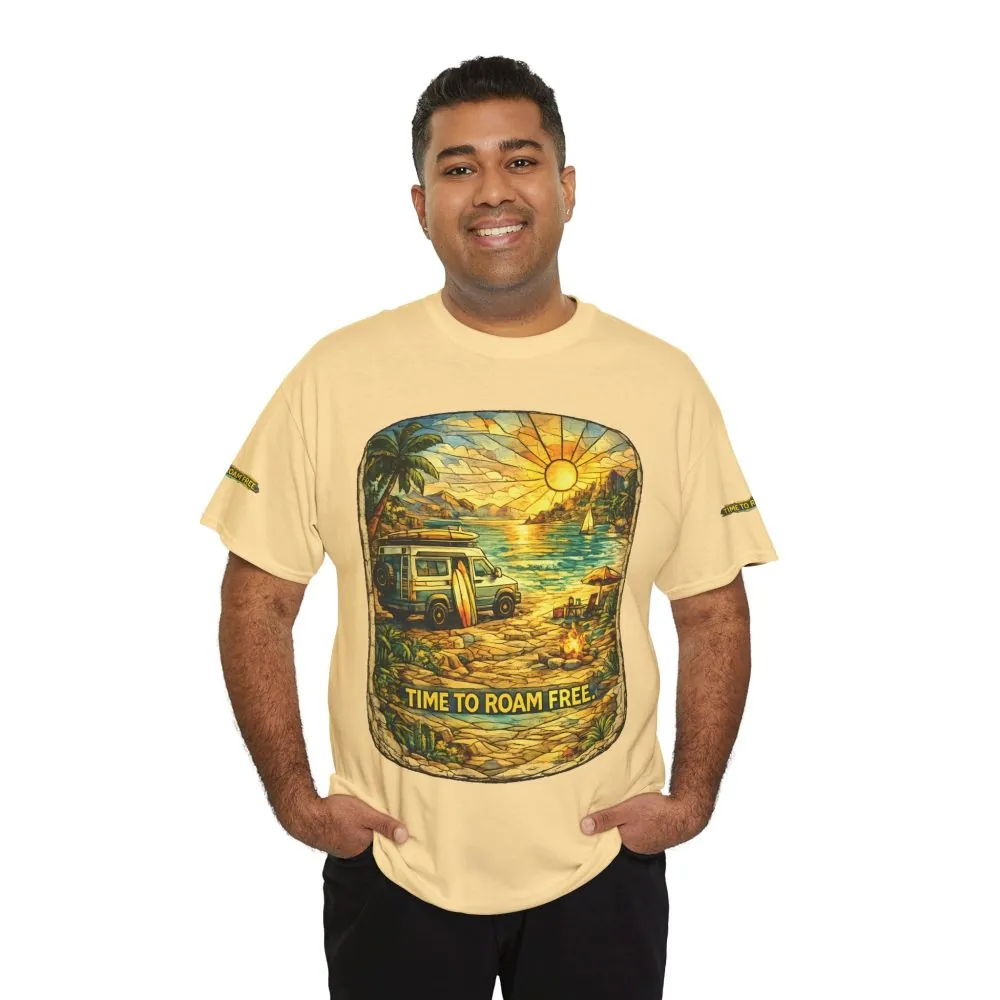 Unisex Heavy Cotton Tee — "Time To Roam Free" Design Cubic-Line