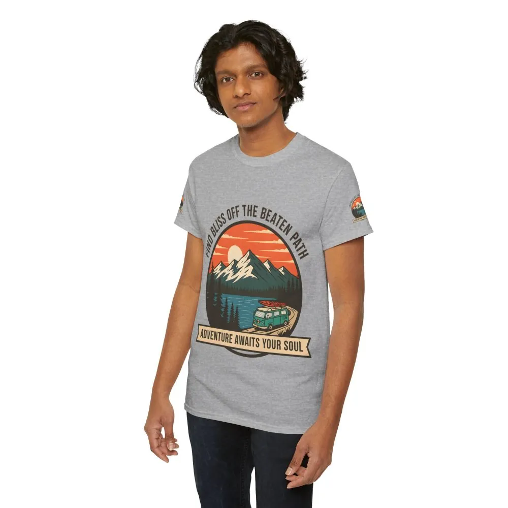 Unisex Heavy Cotton Tee — "Find Bliss Off the Beaten Path" Mountain & Camper T‑Shirt