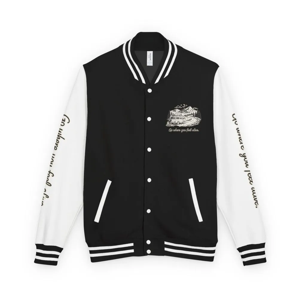 8164621654843262786_2048.jpeg Unisex Heavyweight Letterman Jacket — "Go Where You Feel Alive" Travel Varsity Coat