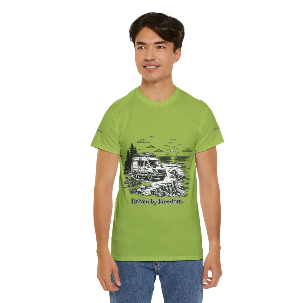 8166728308987239254_2048.jpeg Unisex Heavy Cotton Tee — ""Driven By Freedom" Design Minimal-Line