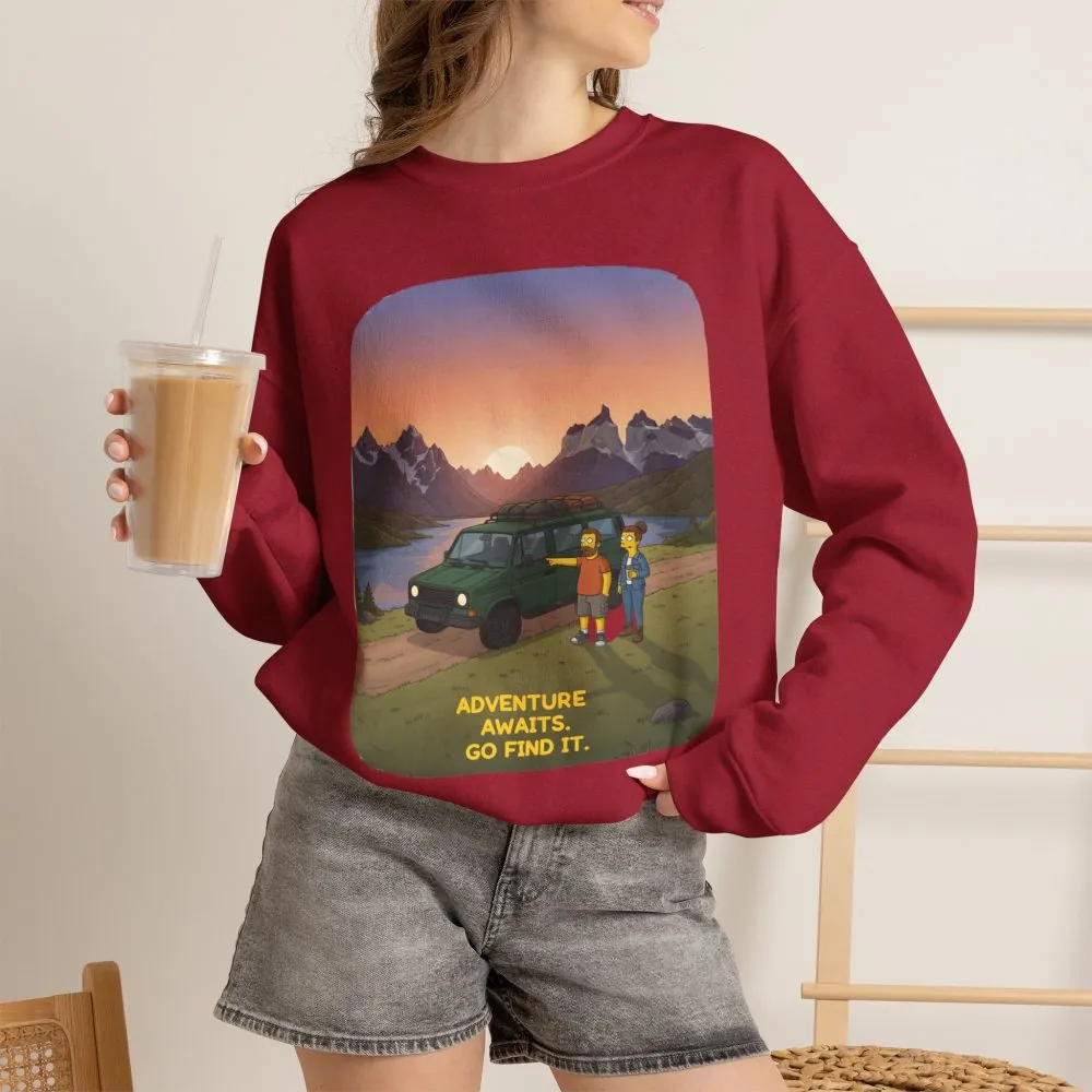 Unisex Heavy Blend™ Crewneck Sweatshirt — "Adventure Awaits-Go Find It" Design Sitcom-Line