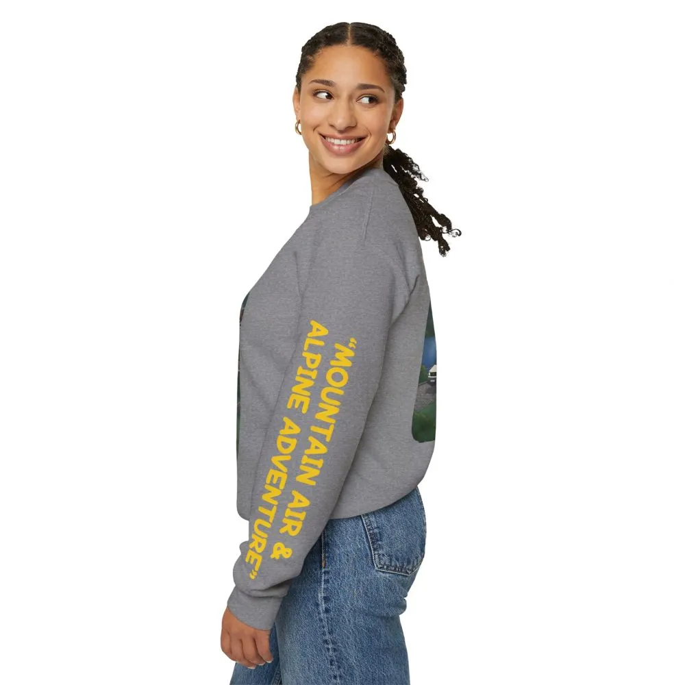 Unisex Heavy Blend™ Crewneck Sweatshirt — "Mountain Air-Alpine Adventure" Design Sitcom-Line