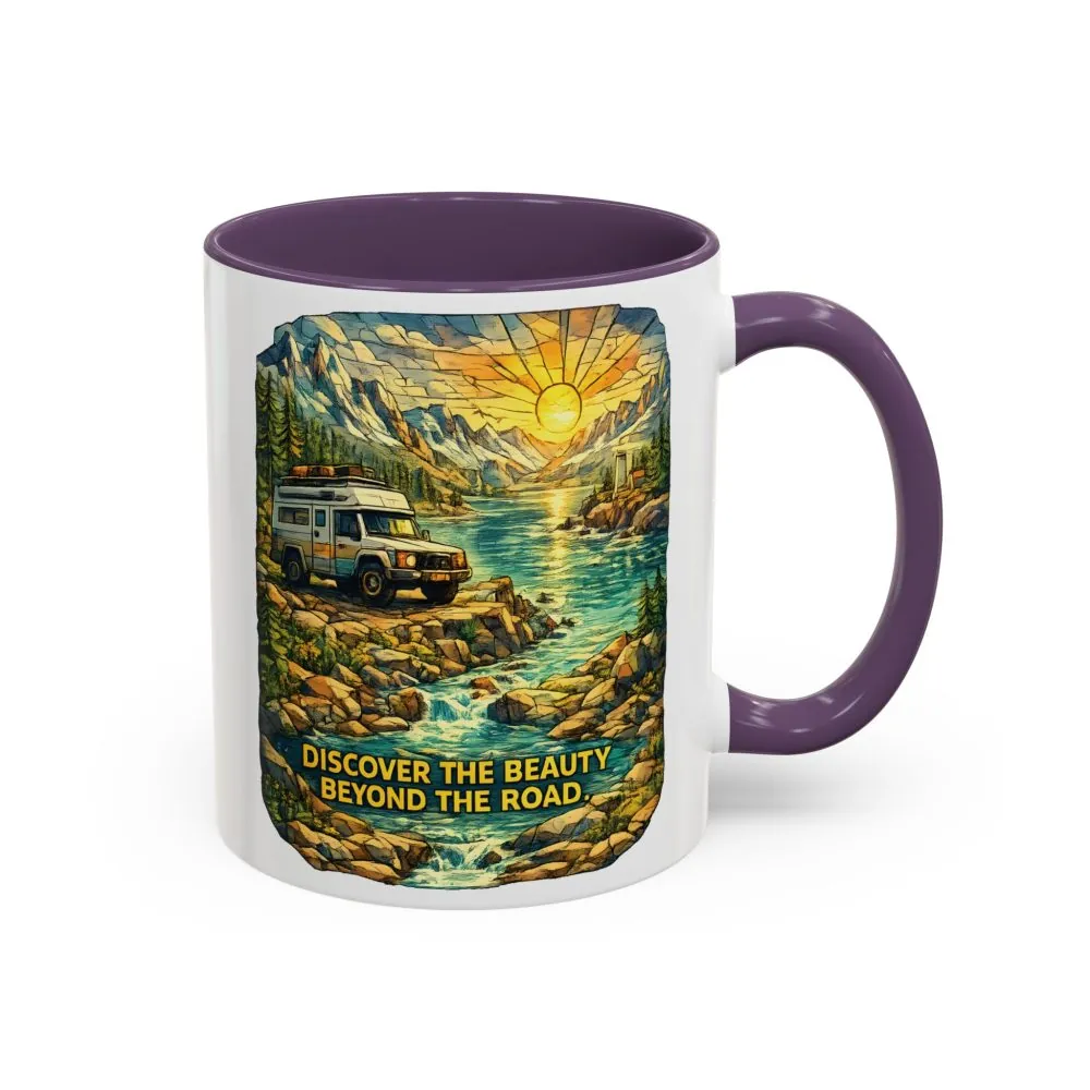 8175294756495981084_2048.jpeg Accent Coffee Mug (11, 15oz) — "Discover The Bieuty Beyond The Road" Design Cubic-Line