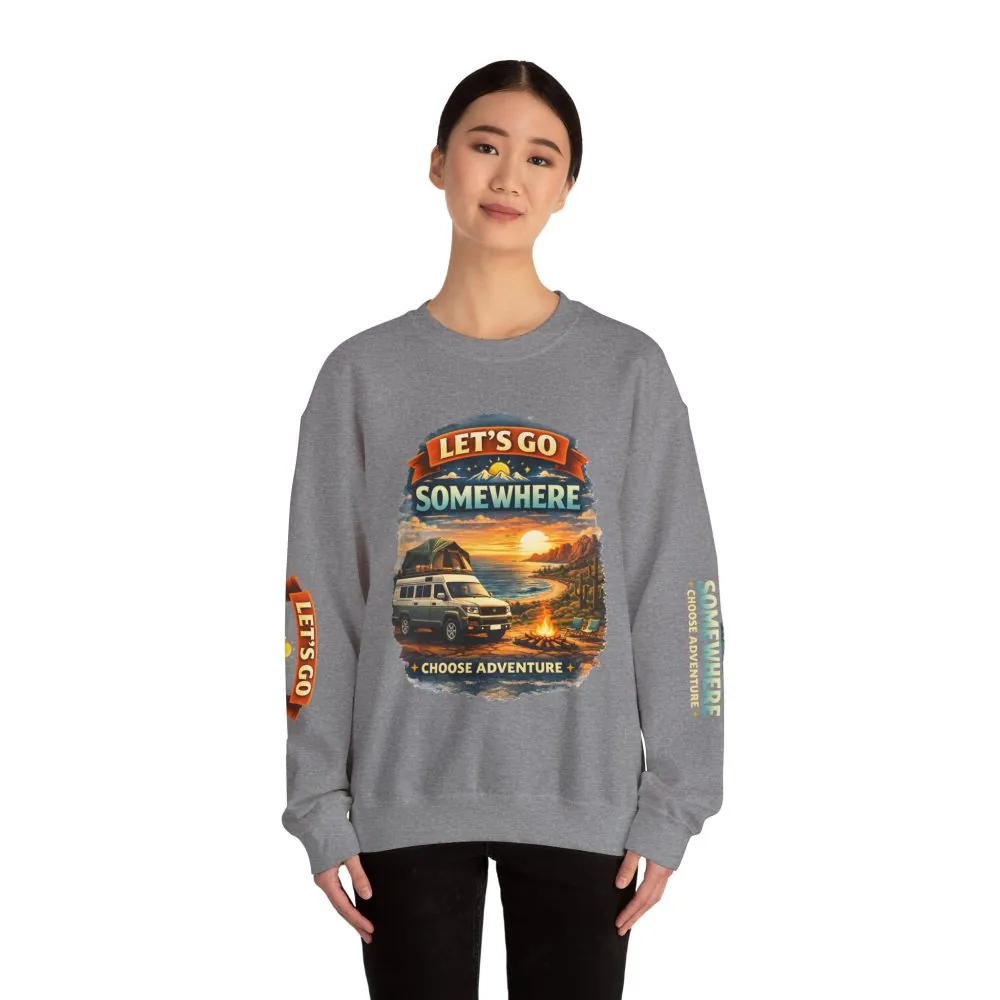 8187663150854744817_2048.jpeg Unisex Heavy Blend™ Crewneck Sweatshirt — "Lets Go Somewhere" Design Scenic-Line
