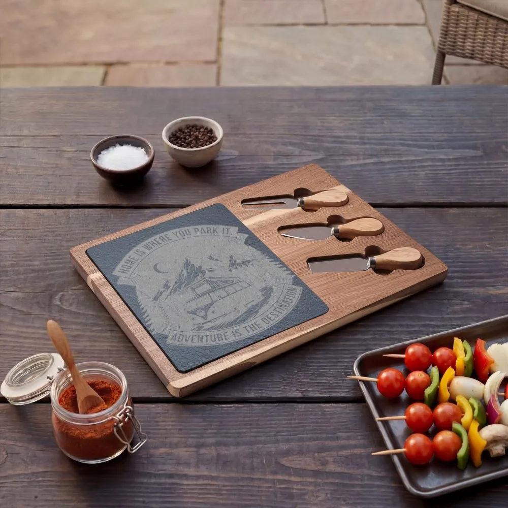 Engraved Charcuterie Board - "Home Is Where You Park It-Adventure is the destination" (4 Variants Available)