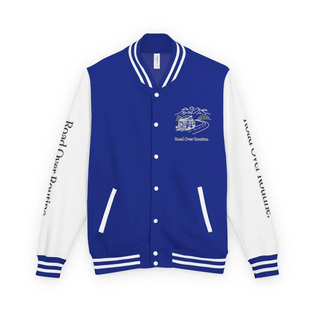 Unisex Heavyweight Letterman Jacket — "Road Over Routine" Travel Varsity Coat