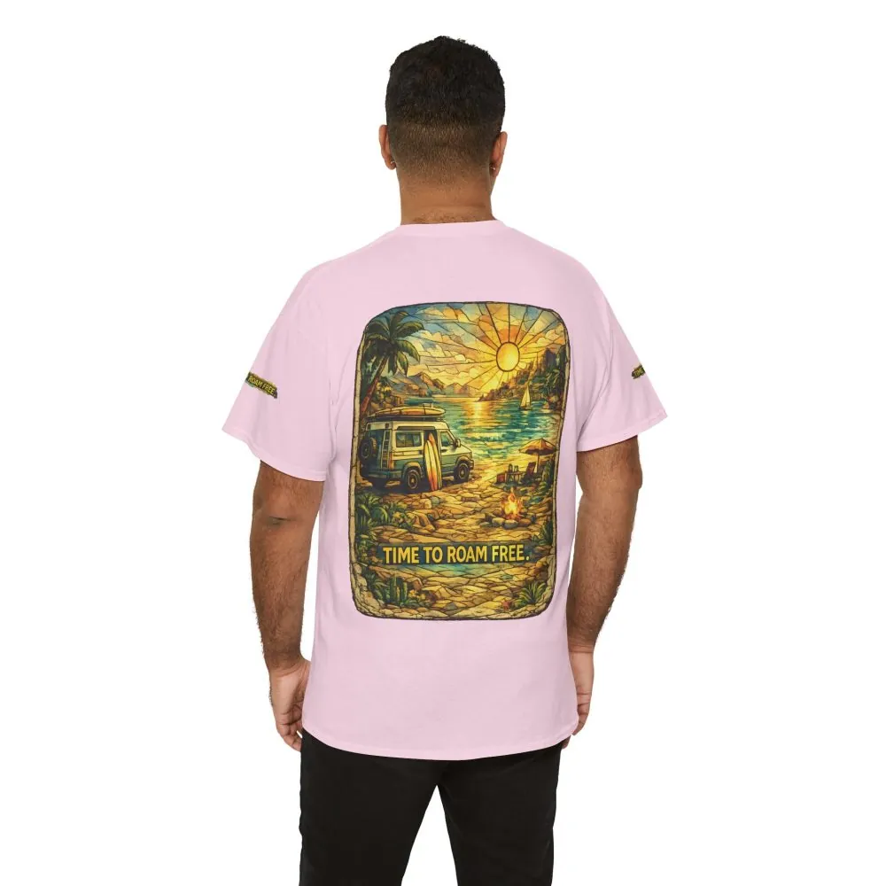 Unisex Heavy Cotton Tee — "Time To Roam Free" Design Cubic-Line