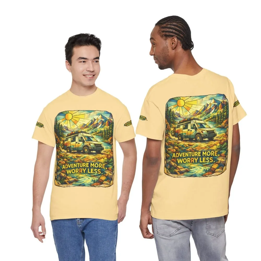 8251371730483915622_2048.jpeg Unisex Heavy Cotton Tee — "Adventure More Worry Less" Design Cubic-Line