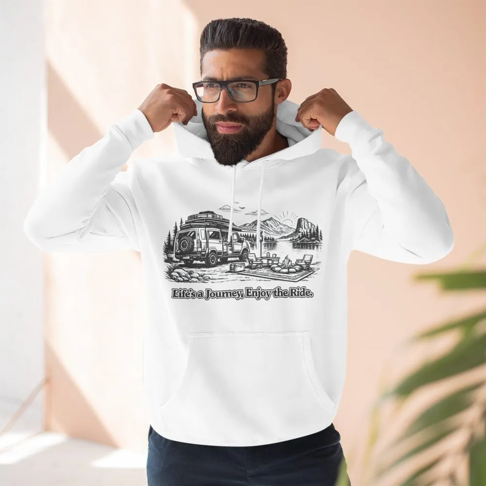 Three-Panel Fleece Hoodie - "Lifes A Journey,Enjoy The Ride" Design Minimal-Line