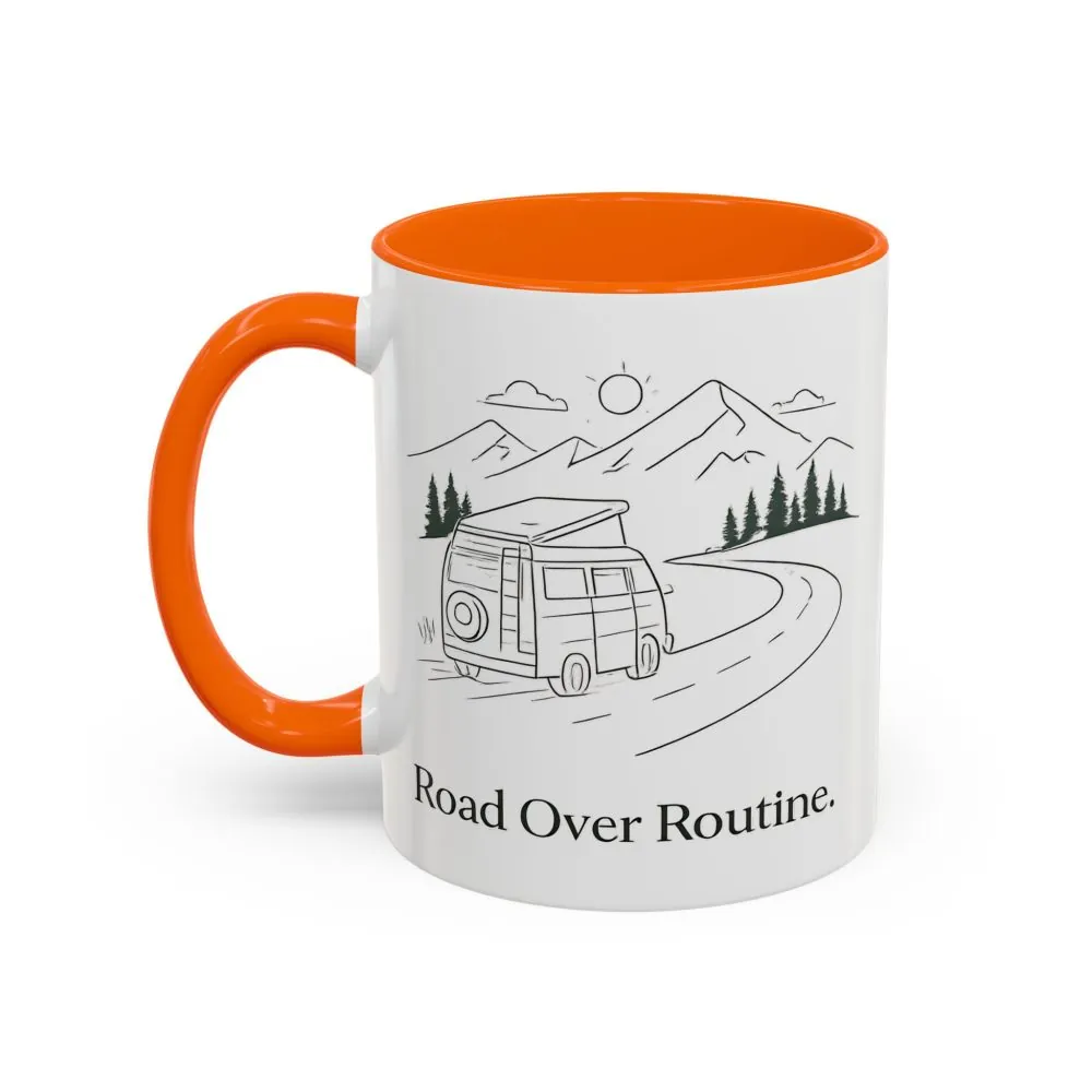 Accent Coffee Mug (11, 15oz) — "Road Over Routine" Design Minimal-Line