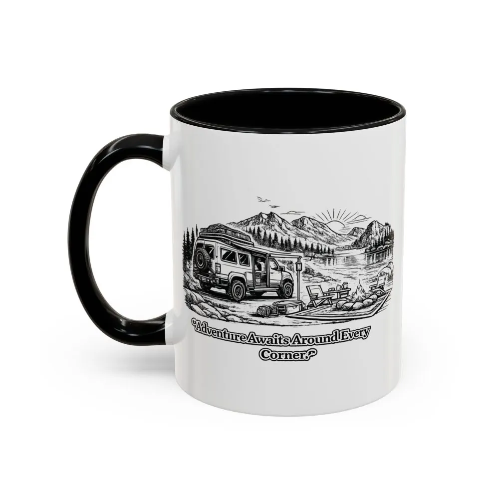 8261651001069374190_2048.jpeg Accent Coffee Mug (11, 15oz) — "Adventure Awaits Around Every Corner" Design Minimal-Line