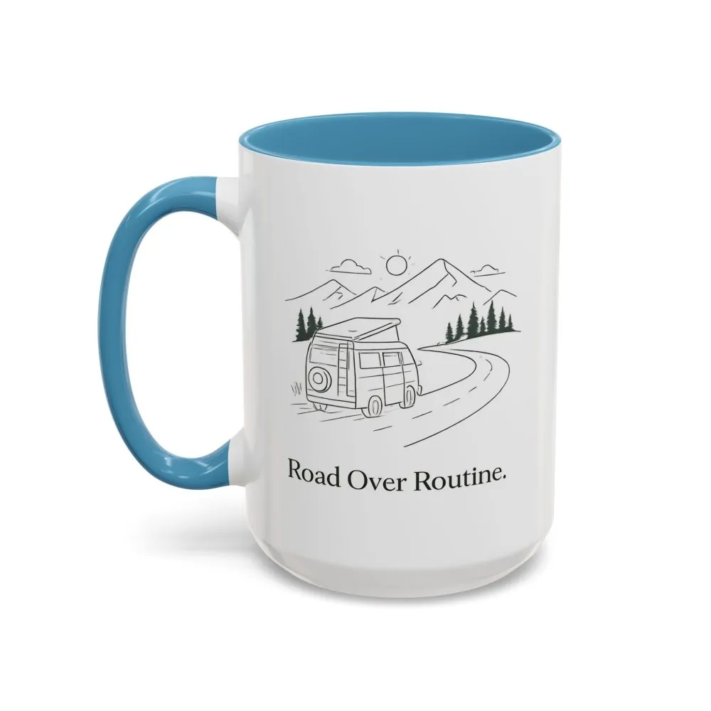 Accent Coffee Mug (11, 15oz) — "Road Over Routine" Design Minimal-Line