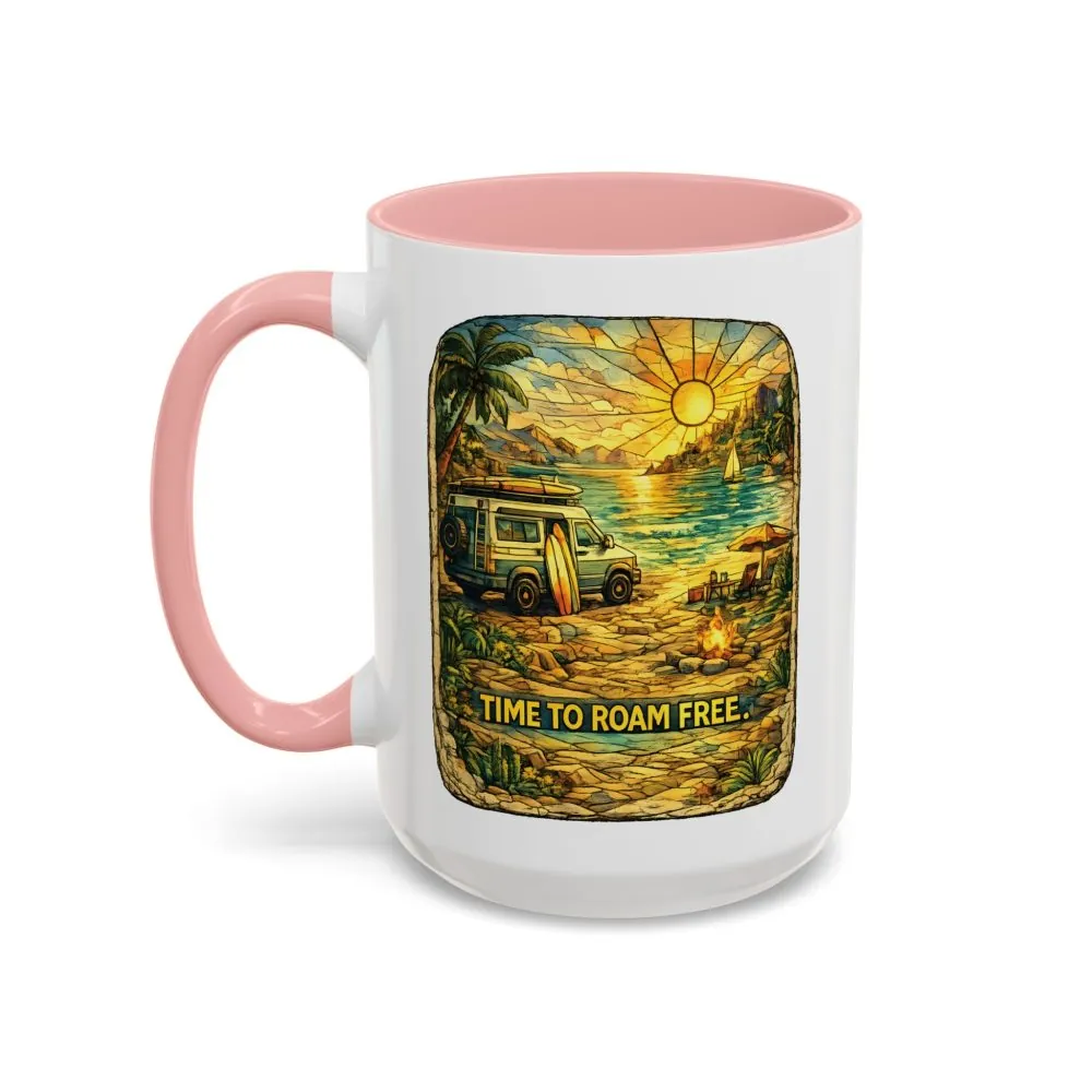 Accent Coffee Mug (11, 15oz) — "Time To Roam Free" Design Cubic-Line