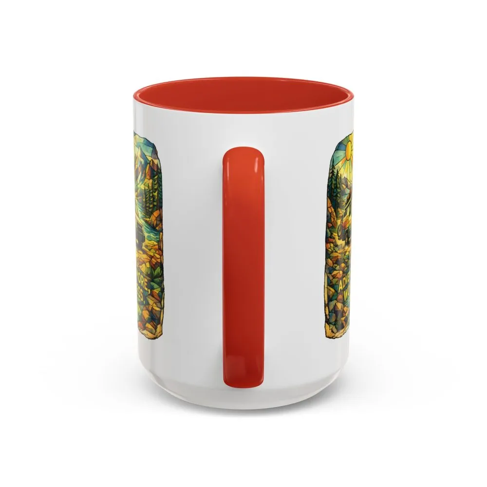 Accent Coffee Mug (11, 15oz) — "Adventure More Worry Less" Design Cubic-Line