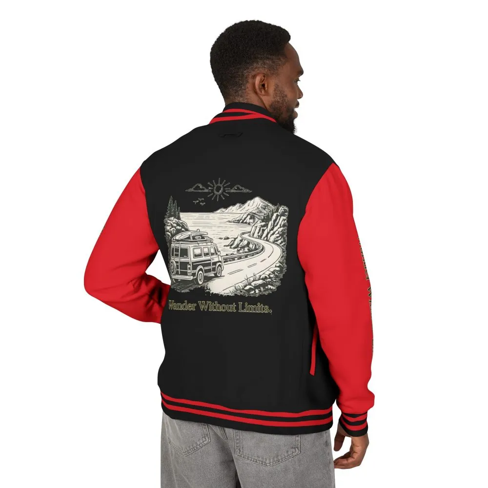 Unisex Heavyweight Letterman Jacket — "Wander Without Limits" Travel Varsity Coat
