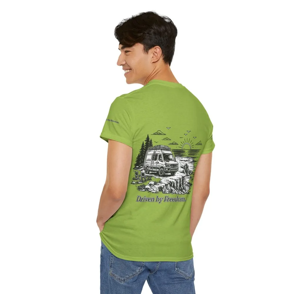 8321506628330000410_2048.jpeg Unisex Heavy Cotton Tee — ""Driven By Freedom" Design Minimal-Line