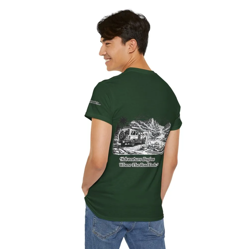 8323312526924211199_2048.jpeg Unisex Heavy Cotton Tee — "Adventure Begins Where The Road Ends" Design Minimal-Line