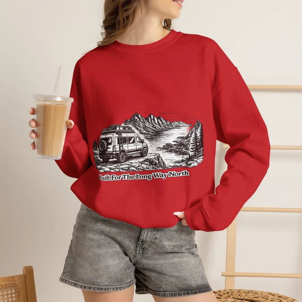 Unisex Heavy Blend™ Crewneck Sweatshirt — "Built For The Long Way North" Design Minimal-Line