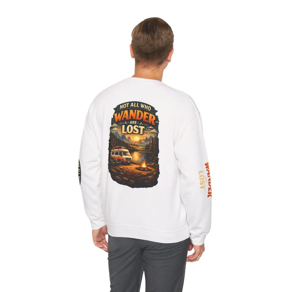 Unisex Heavy Blend™ Crewneck Sweatshirt — "Not All Who Wander Are Lost" Design Scenic-Line