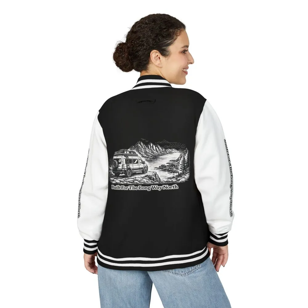 8344465213033366698_2048.jpeg Unisex Heavyweight Letterman Jacket — "Built For The Long Way North" Travel Varsity Coat