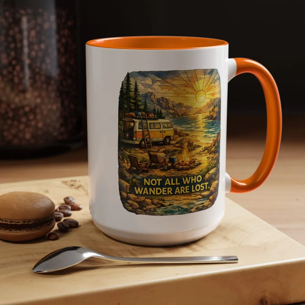 Accent Coffee Mug (11, 15oz) — "Not All Who Wander Are Lost" Design Cubic-Line