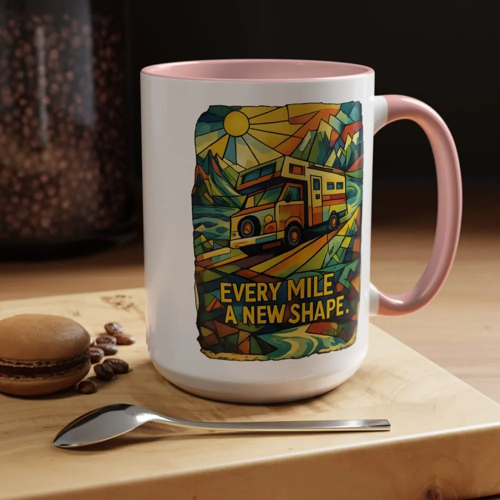Accent Coffee Mug (11, 15oz) — "Every Mile A New Shape" Design Cubic-Line