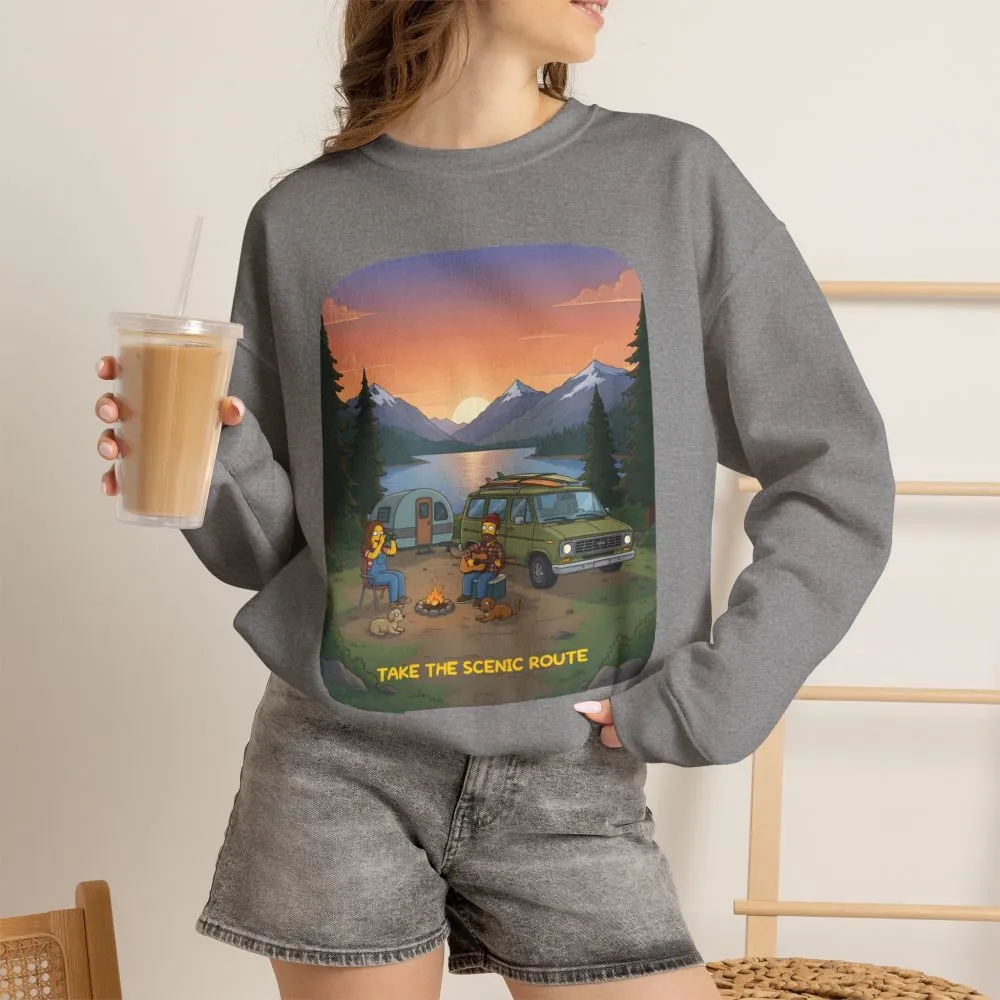 Unisex Heavy Blend™ Crewneck Sweatshirt — "Take The Scenic Route" Design Sitcom-Line