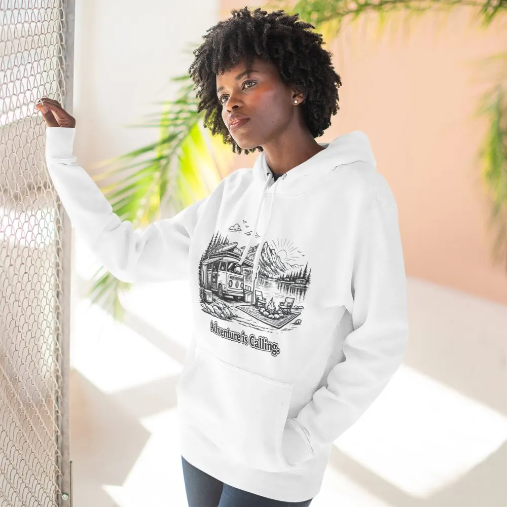 Three-Panel Fleece Hoodie - "Adventure Is Calling" Design Minimal-Line